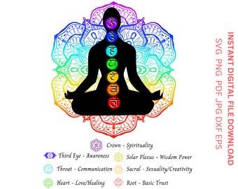 Chakras SVG png Yoga SVG Chakra symbols png Sanskrit svg buddha png meditation svg zen dfx Chakra Silhouette mindfulness harmony art tshirt