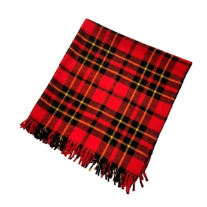 Vintage Faribo Retro Red Plaid Wool Stadium Throw Blanket 54&quot; x 60&quot; with Fringe