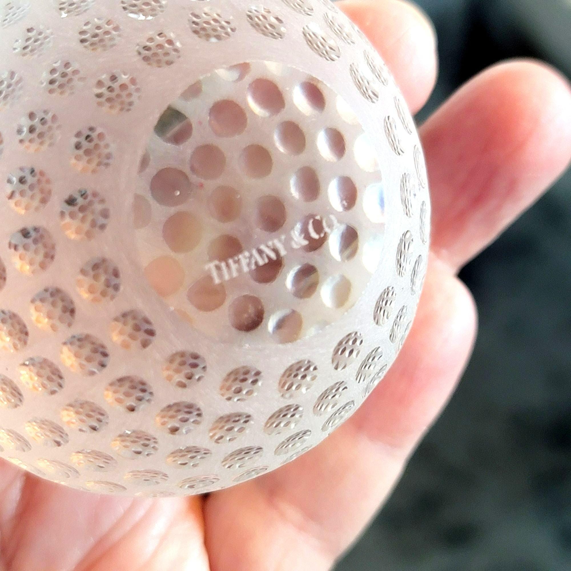 TIFFANY & Co Golf Ball Crystal Glass Paperweight Hand Etched