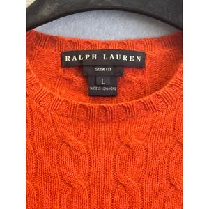 Vintage Y2K Ralph Lauren Black Label Slim Fit Cashmere Cable Knit Sweater Orange Size L - Original Owner