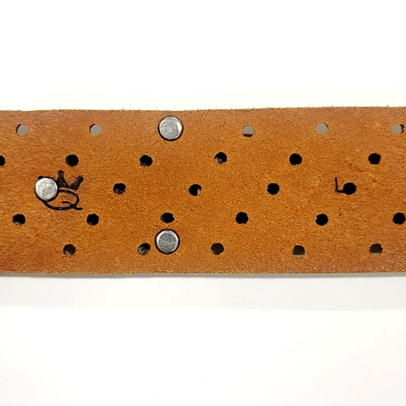 Vintage Save the Queen Leather Belt Enamel Metal Letters 