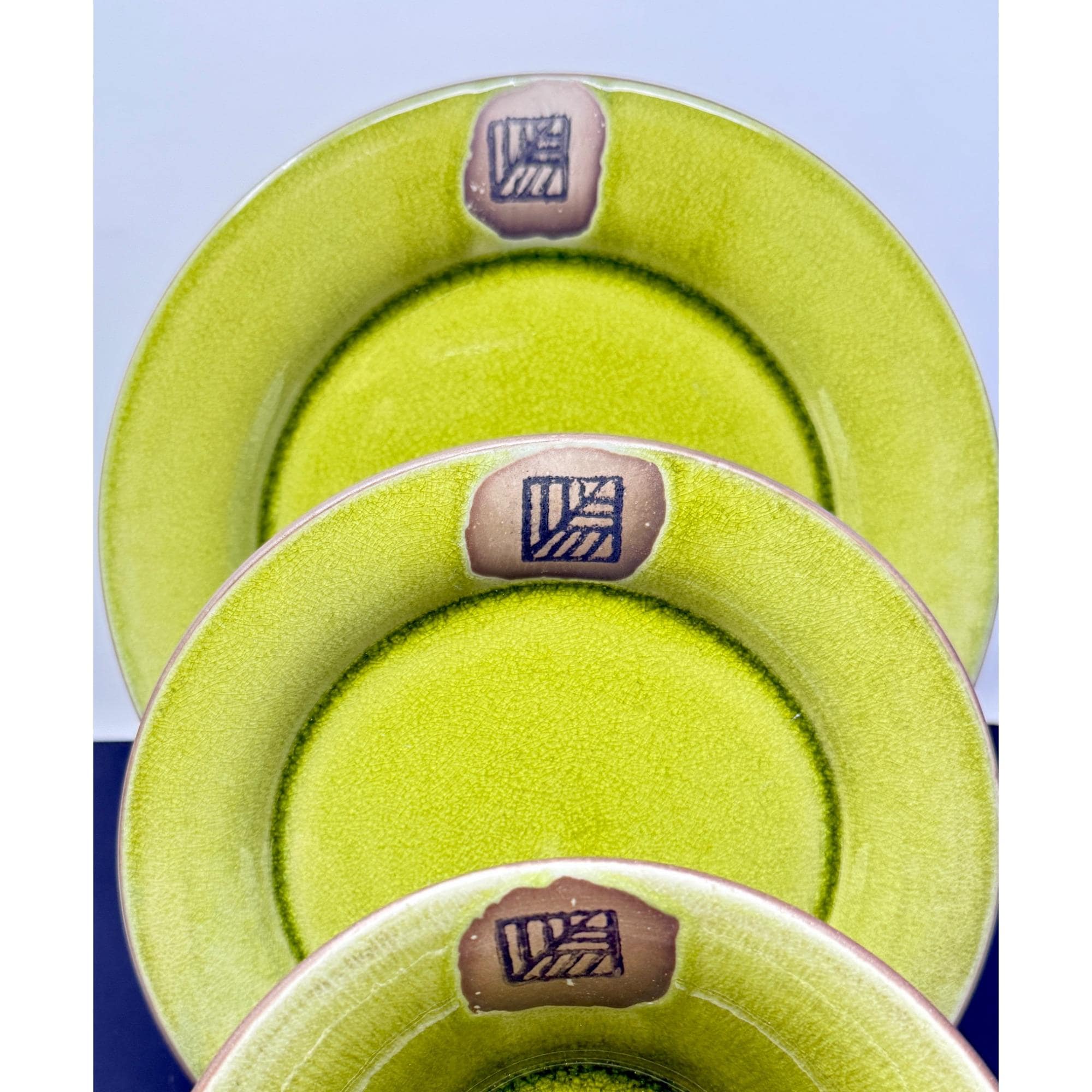 JARS France Avocado Green Crackle Glaze Dinnerware: Tanga Tilleul