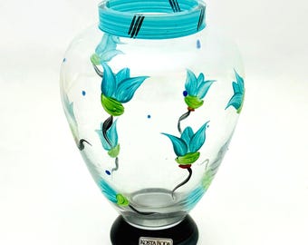 Vtg Kosta Boda Sweden Blue Heavy Art Glass Teardrop Bud Vase 9.5