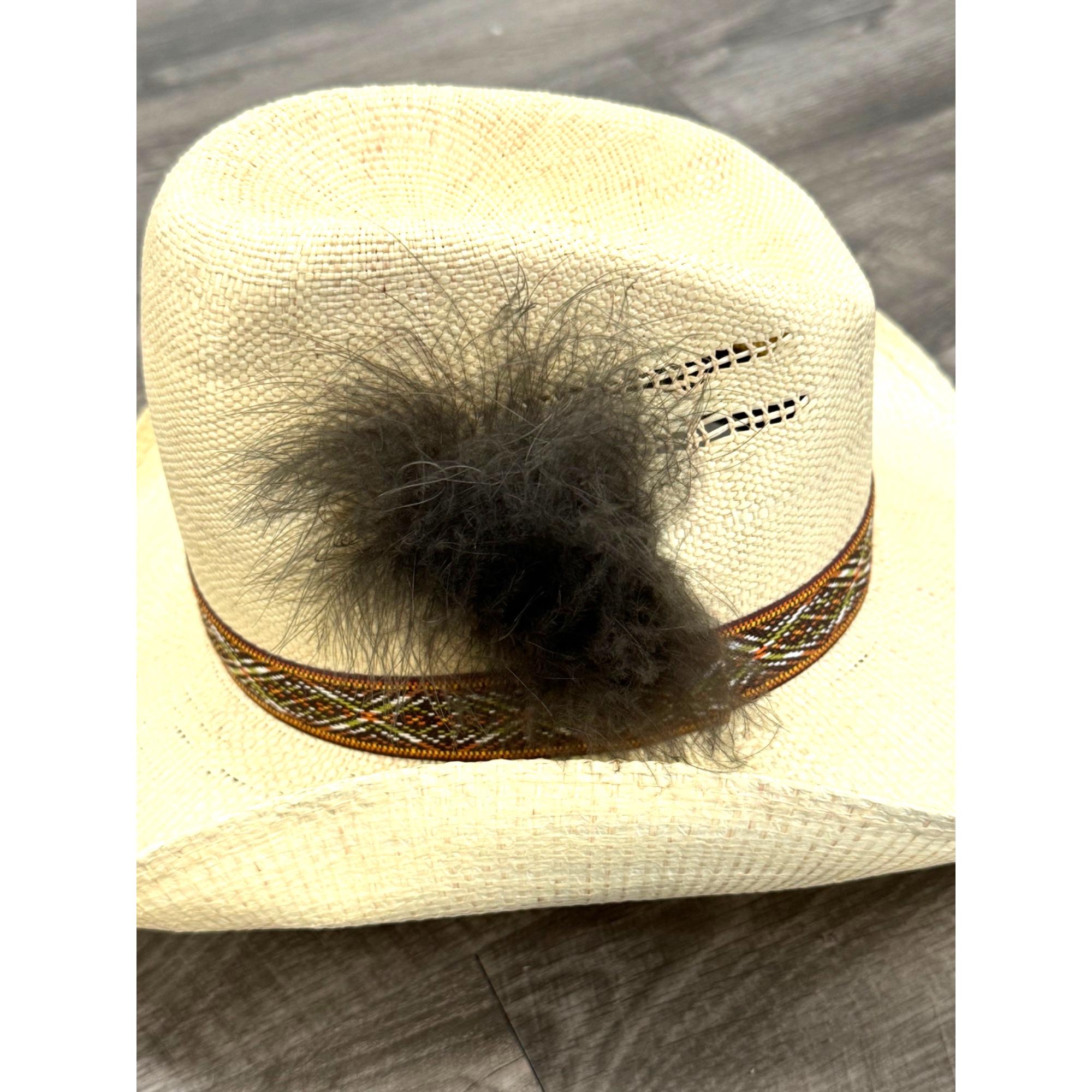 Chapeau Western Cowboy Vintage – Paille, Taille M, Bande Plumes, USA