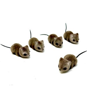 Set Of 5 Vintage Flocked Miniature Mouse Figurines Brown & Black 1.5&quot; Collectible or Crafting