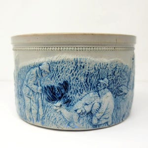 Antique White&#39;s of Utica New York Stoneware Butter Crock Deer Hunting Scene No. 2  Ca: 1800s