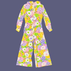 1970s Jack Hartley Flower Power Disco Jumpsuit Size 7/8