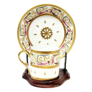 Rare Limoges Porcelain Historical Litron Cup & Saucer Rinceaux by Royal Manufacture
