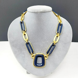 Vintage gesigneerde Givenchy goud-blauwe ketting acryl Runway Couture ca: 1976