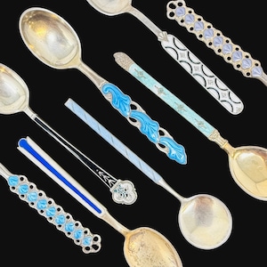 Choice of Scandinavia Demitasse Sterling Silver Colorful Guilloche Enamel Spoon