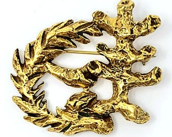 Broche Ancienne Colombes Signée LIM - Bronze Doré - Occasion Vintage