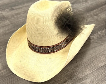 Vintage Bailey U Rollit Cowboy Hat Straw Western Rodeo With Feather accent Bailey U Roll It Straw Cowboy Hat Feather | Mercari main image 3