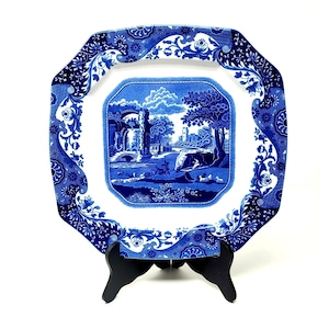 Vintage Spode Blue & White Octagonal Transferware Italian Design Plate 10&quot;
