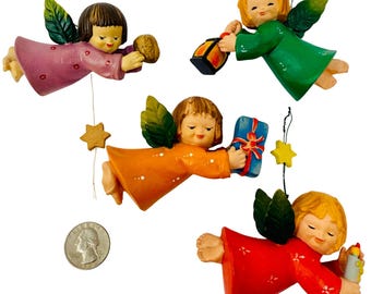 4 signierte Anri Ferrandiz Engel Vintage Weihnachtsschmuck
