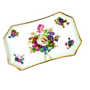 Vintage Floral Limoges Frankreich ALCO Porzellan Schmuckschale Ringschale mit Goldrand