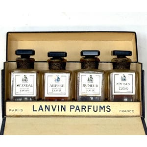 1920s Lanvin Parfums Vintage Coffret Set of 4 Perfume Bottles in Original Box w Paperwork Paris France Ca: 1927