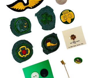 Lot of Vintage Girl Scout Collectible Patches Buttons & Pins Set