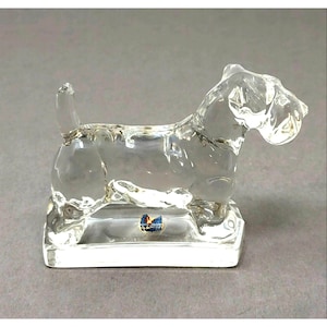 Vintage Heisey Sealyham Terrier or Scottie Dog Clear Glass Paperweight Figurine Ca: 1940s