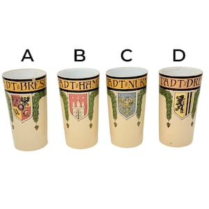 Antique VILLEROY & BOCH Beer Stein Beakers - Tumblers - Steins | Choice of German City Emblem Coat of Arms Mettlach Ceramic |  Ca: 1900