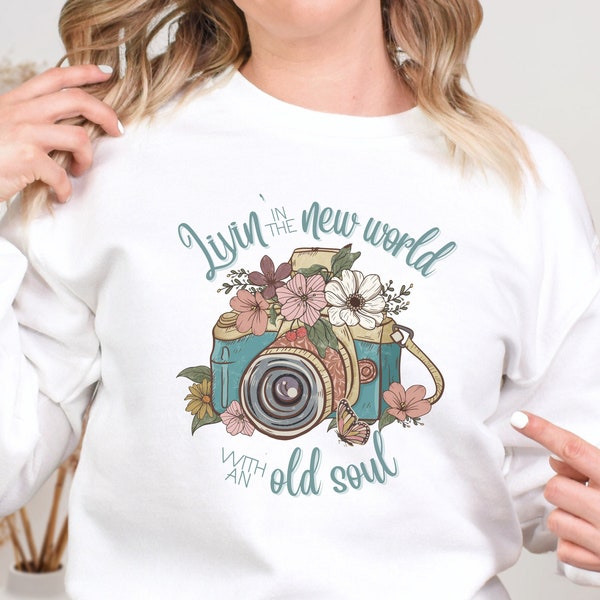 Photography sweatshirt, Old Soul sweatshirt, Country Song sweater, Vintage camera, Retro Floral Feminine sweatshirt, photographer gift