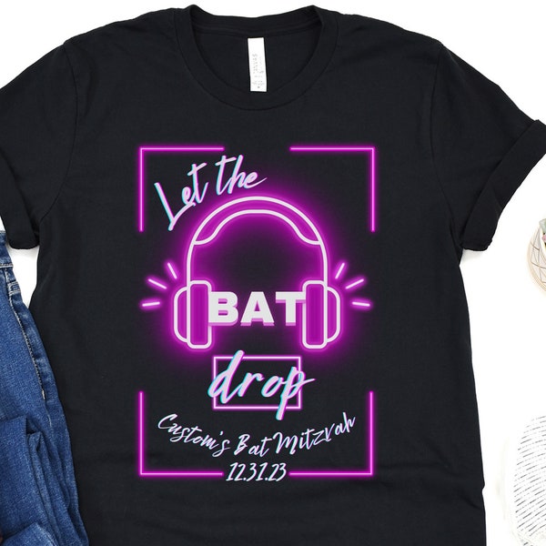Personalized Bat Mitzvah shirts, Bat Mitzvah Favors, Customized Shirt Bat Mitzvah Gift, Neon Party Theme, 12th Birthday, 13th Birthday Party