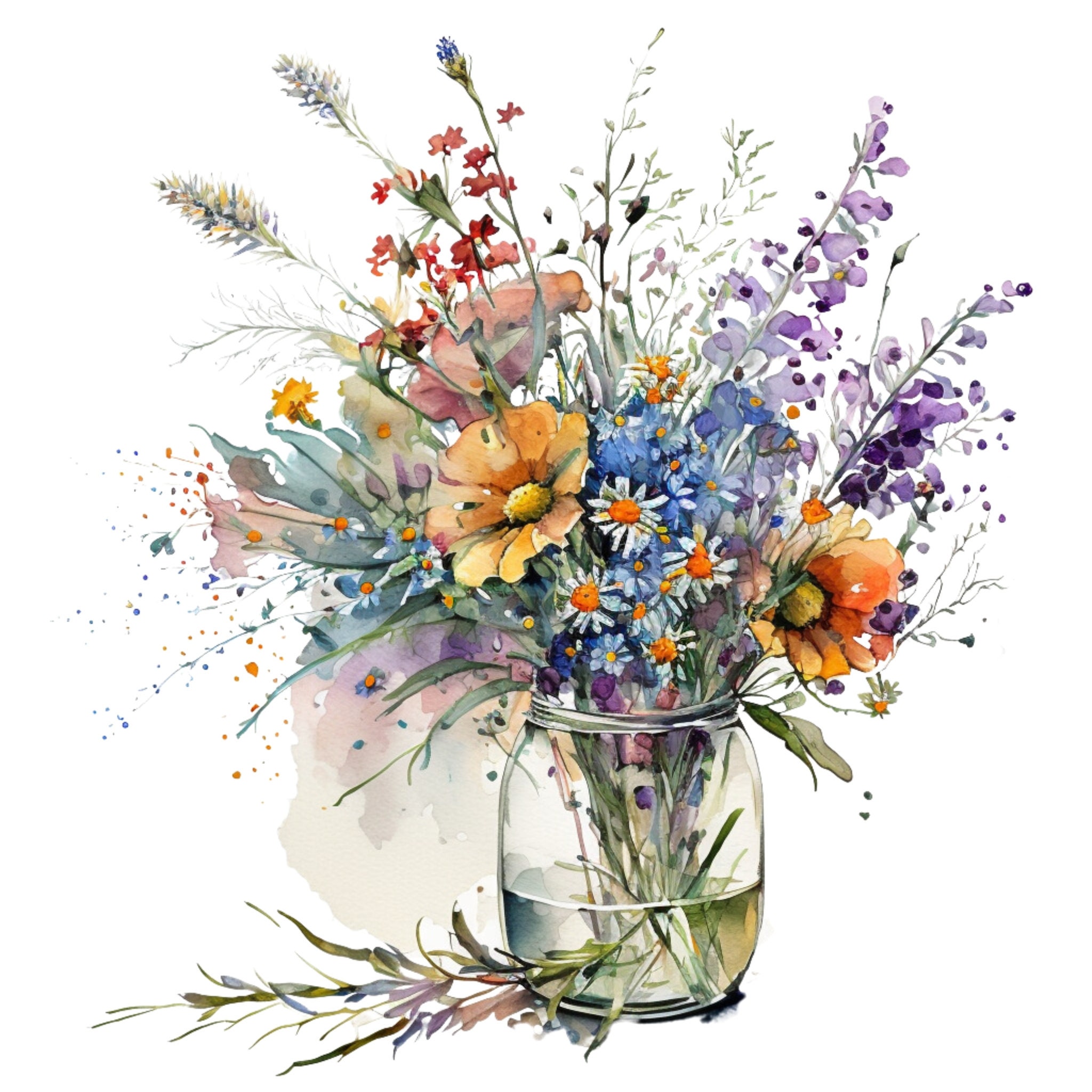 Wildflower Bouquet Clipart 5 High Quality Jpgs Digital Download Card