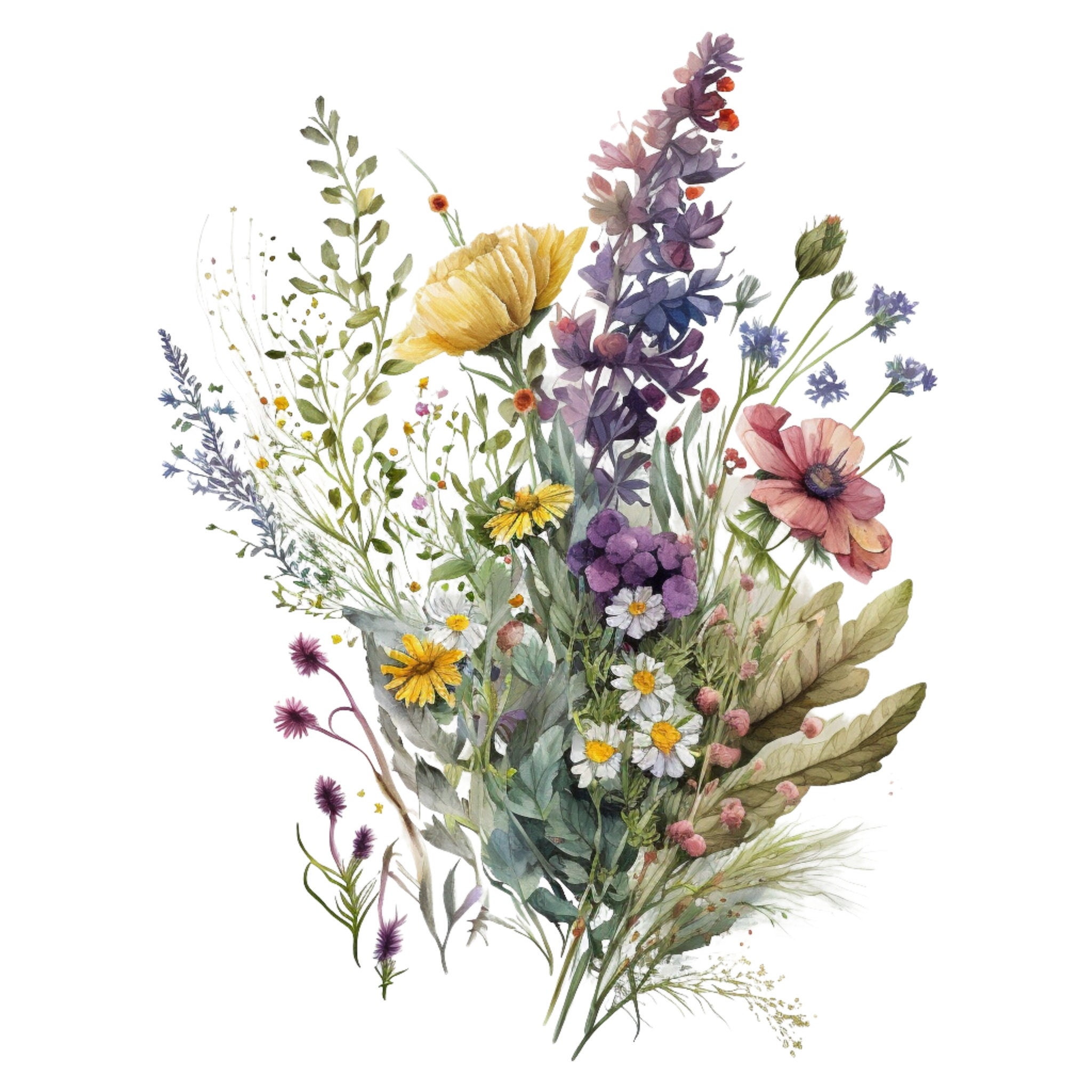Wildflower Bouquet Clipart 5 High Quality Jpgs Digital Download Card