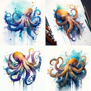 Octopus Watercolor Clipart Octopus Watercolor Octopus Clipart PNG Printable Digital Download Sublimation  print canvas wall art