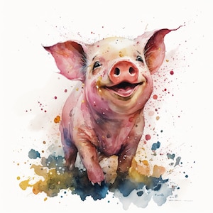 Happy Piglet Clipart Digital Download 5 High Quality JPEGs  Digital Planner Junk Journaling Watercolor Wall Art Commercial Use  print canvas