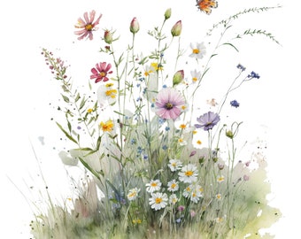 Wildflower Meadow Clipart 5 Hoge kwaliteit JPGs Digital Planner Junk Journaling Aquarel Clipart Commercieel Gebruik Digitale Download afdrukbaar