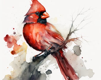 Rode kardinaal aquarel clipart 5 hoge kwaliteit PNG&#39;s digitaal papier crafting kleding afdrukbare digitale download kardinaal portret print canvas