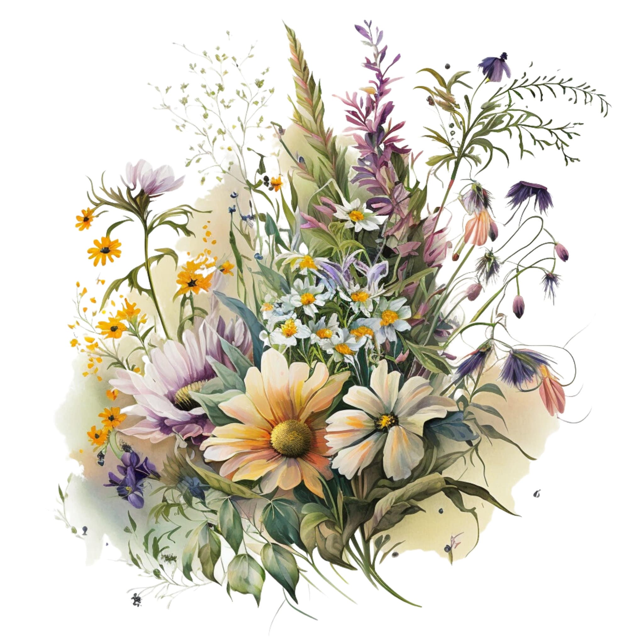 Wildflower Bouquet Clipart 5 High Quality Jpgs Digital Download Card