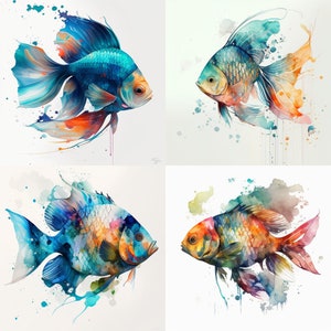 fish Watercolor Digital Downloads fish Clipart fish PNG fish wall art Watercolor fish Sublimation  print canvas wall art