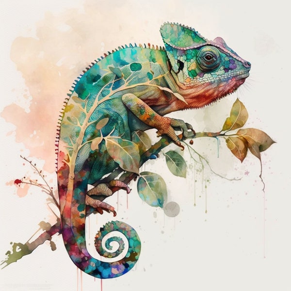 Chameleon Watercolor Digital Downloads Chameleon Clipart Chameleon PNG Chameleon wall art Safari prints Sublimation  print canvas wall art