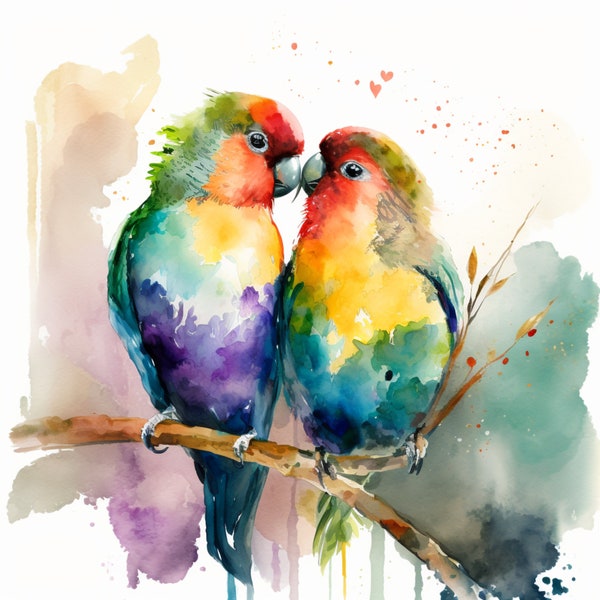 Aime les oiseaux aquarelle Clipart 5 haute qualité PNG papier numérique artisanat numérique vêtements imprimable numérique Télécharger portrait impression toile