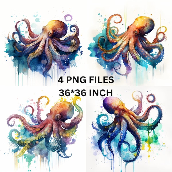 Octopus Watercolor Clipart, Octopus Watercolor, Octopus Clipart PNG, Printable Digital Download, Sublimation