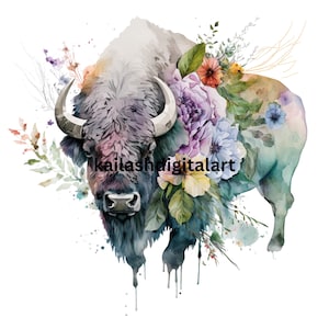 Floral Buffalo Digital Illustration Bundle Digital ClipArt Digitale Bastelarbeit Papier Collage Kartenherstellung Scrapbook Kinderzimmer Kunstdruck