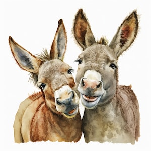 Happy Donkeys Clipart Digital Download 5 High Quality JPEGs Digital Planner Junk Journaling Watercolor Wall Art Commercial Use  print canvas