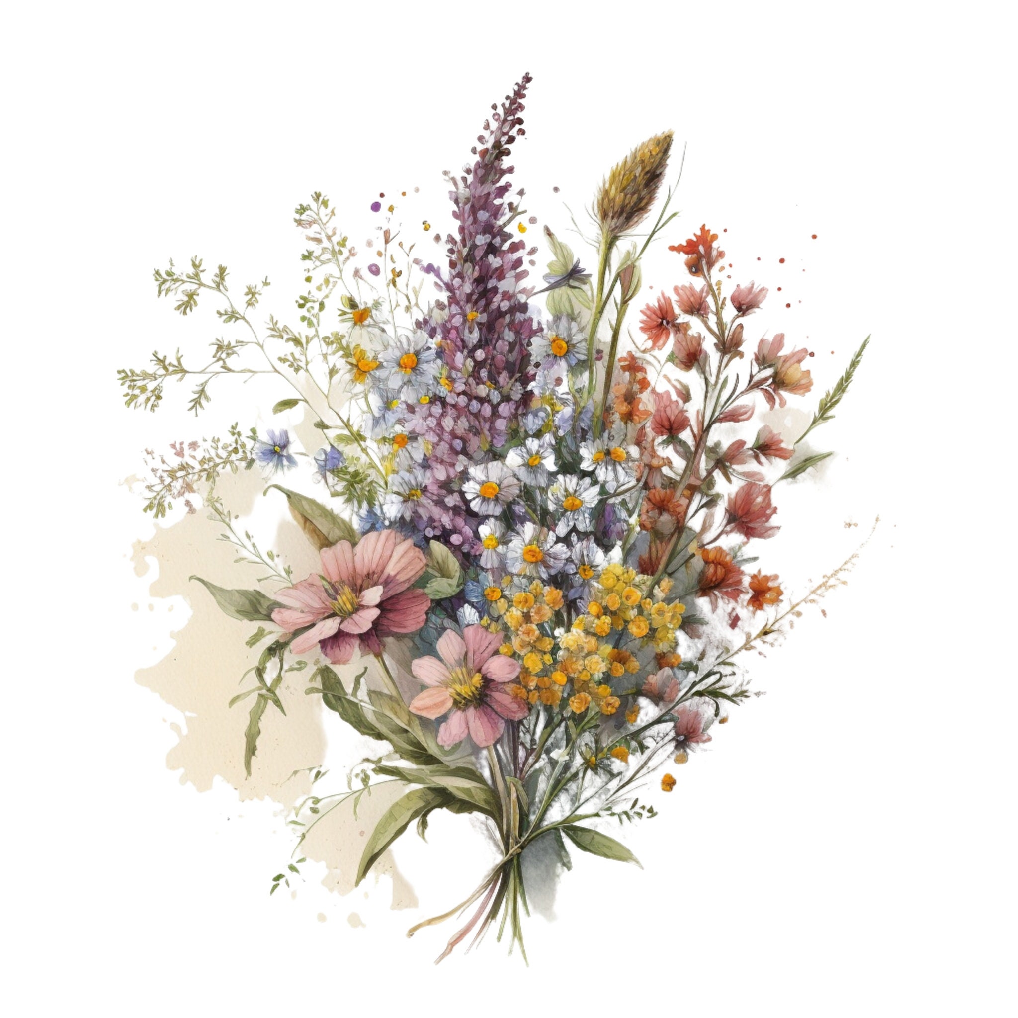 Wildflower Bouquet Clipart 5 High Quality Jpgs Digital Download Card