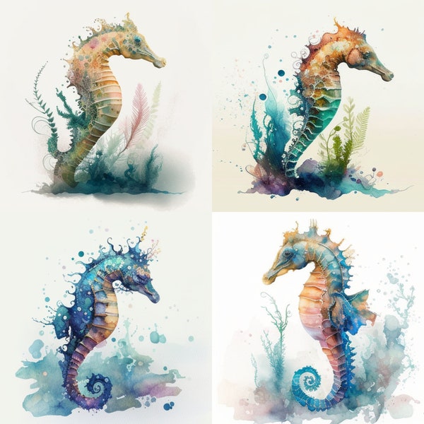 Sea Horse Watercolor, Digital Downloads, Sea Horse Clipart, Sea Horse PNG, Sea Horse wall art, Watercolor Sea Horse