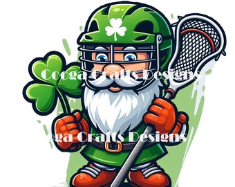 Lacrosse Gnome with Shamrock PNG, Sublimation Design (Digital Download)