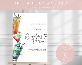 Cocktail Bachelorette Welcome Sign | Editable Template | Bachelorette Banner | Editable Instant Download | Bachelorette Party Decor | HEN01