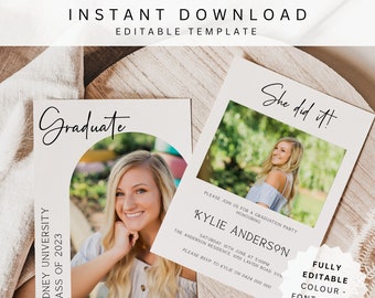 Editable Graduation Party Invitation Template with Photos I Instant Digital Download I Senior Grad Announcement I Print Celebration Invite