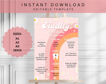 Editable Sunshine Rainbow First Birthday Milestone Sign | Pink Rainbow First Birthday Milestone Sign | Rainbow Theme Photo Prop Board I DLO2