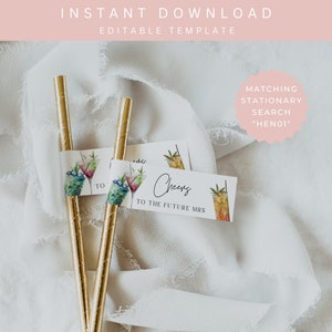 Bridal Shower Straw Flags | Custom Party Decoration | Bride To Be Sign | Cocktail Party Hens | Engagement Party Decorations | HEN01