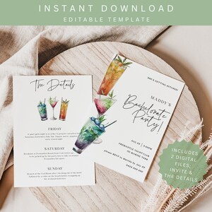Cocktail Bachelorette Itinerary Template | Hen Party Invitation  | Bridal Shower Weekend | Digital Bachelorette Party Invite | HEN01