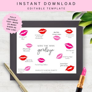 Kiss The Miss Goodbye | Junggesellinnenabschied Spiele | Junggesellinnenabschied | Henne Wochenende Geschenk | Druck und Rahmen | Gästebuch Alternative | HEN01