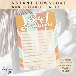 Carte Conseils et souhaits pour les parents | Jeux de baby shower imprimables | Prédictions et conseils pour bébé | Jeux de baby shower Sunshine | DL013