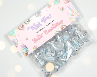 Plantilla de topper de bolsa de regalo de Candy Land / Favor de fiesta de cumpleaños / Topper de bolsa de regalo / Decoración de fiesta dulce y atrevida editable / Descarga instantánea / DL006