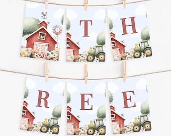 Three I E I O Birthday Decorations I Barnyard Baby Shower Banner I Water Colour Farm Animal Garland | DIY Banner I Barnyard Bash | DL011